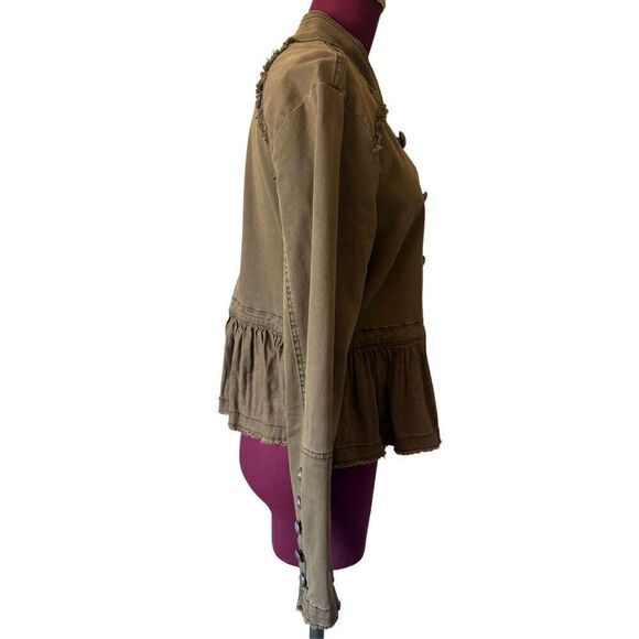 Free People Ruffle Hem Military Jacket Olive Green size S - Picture 15 of 15